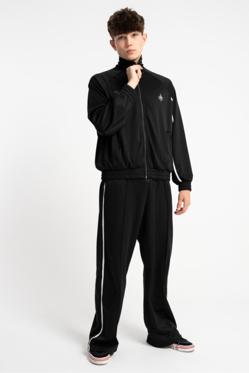 Czarne spodnie dresowe WIDE LEG z białym lampasem