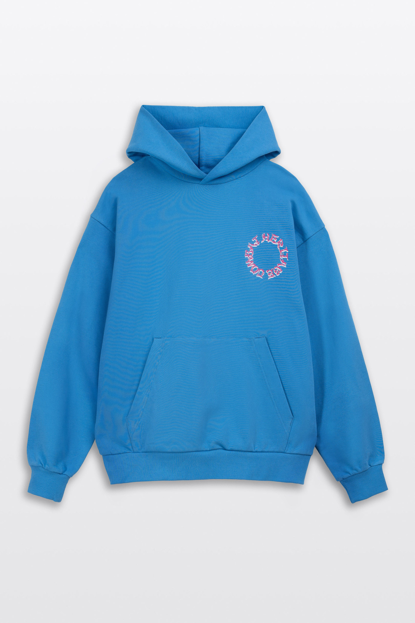 Niebieska bluza OVERSIZE z kapturem z aplikacją z tyłu