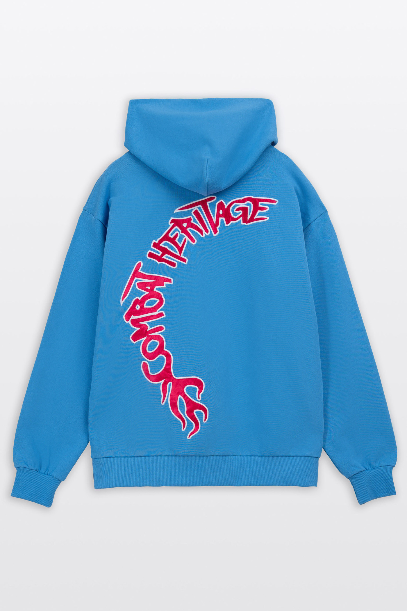 Niebieska bluza OVERSIZE z kapturem z aplikacją z tyłu