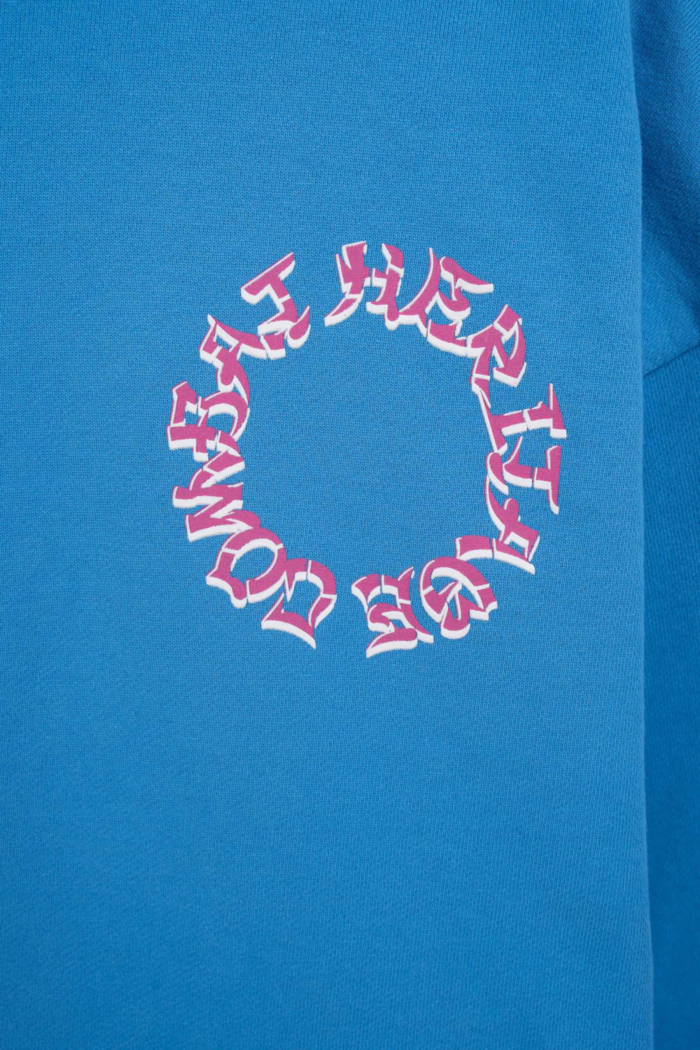 Niebieska bluza OVERSIZE z kapturem z aplikacją z tyłu