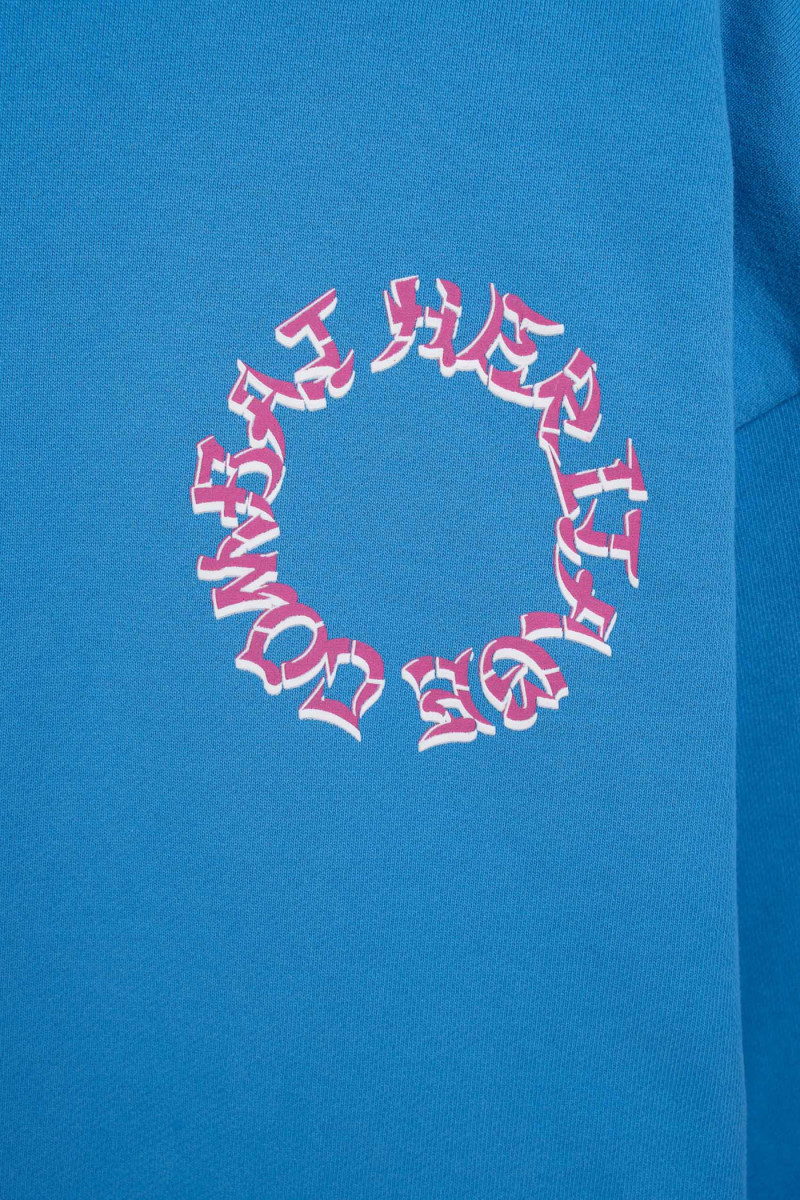 Niebieska bluza OVERSIZE z kapturem z aplikacją z tyłu