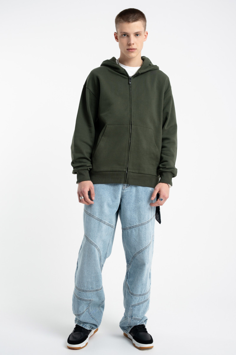 Ciemnozielona bluza REGULAR z kapturem z autorską grafiką z tyłu, ciemna zieleń