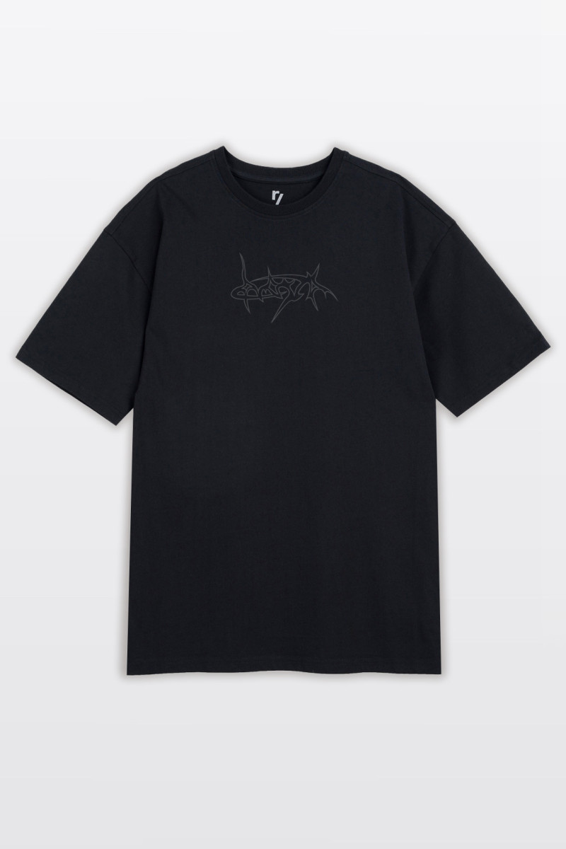 Ciemnoszary t-shirt REGULAR z autorską grafiką z przodu, czarny