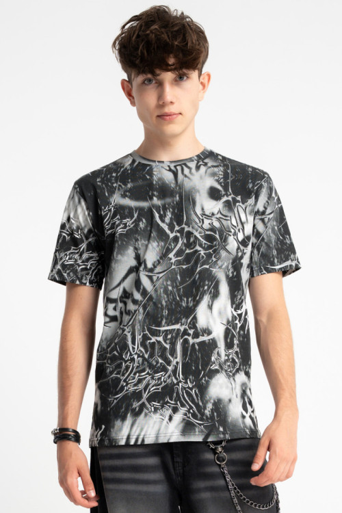 Czarny t-shirt z nadrukiem na całości