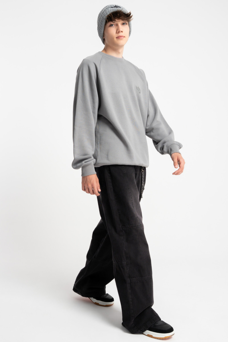 Szara bluza bez kaptura CREWNECK z minimalistycznym nadrukiem z przodu, szary