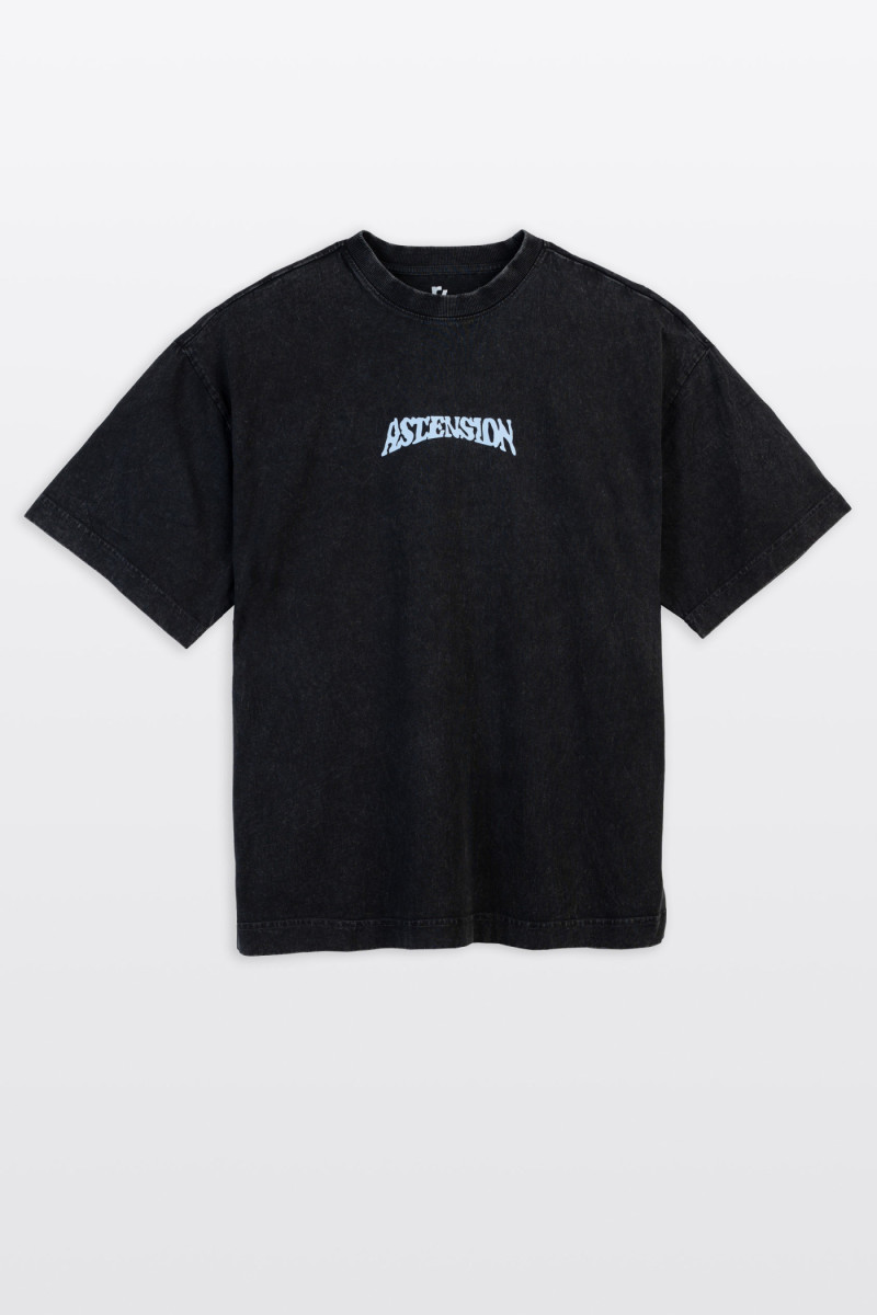 Czarny t-shirt BOXY z autorską nadrukiem z przodu