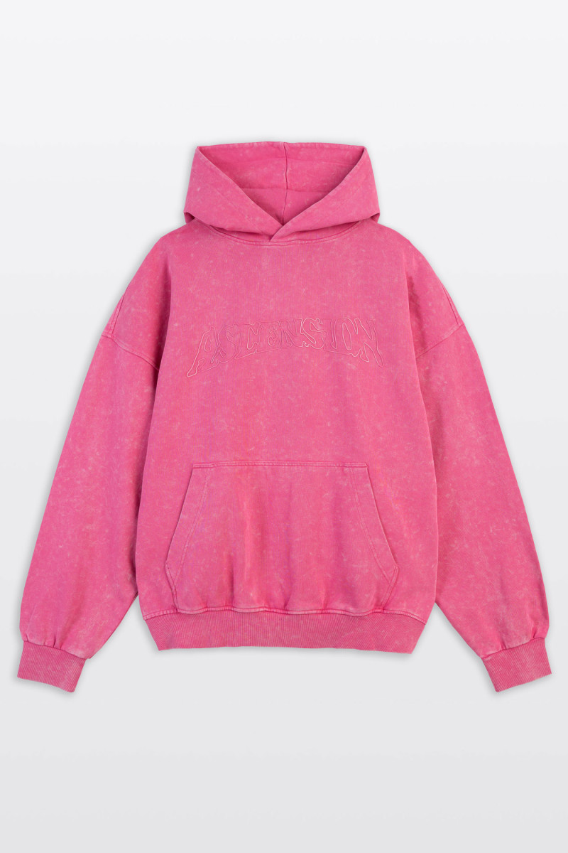 Różowa bluza z kapturem OVERSIZE z nadrukiem z przodu