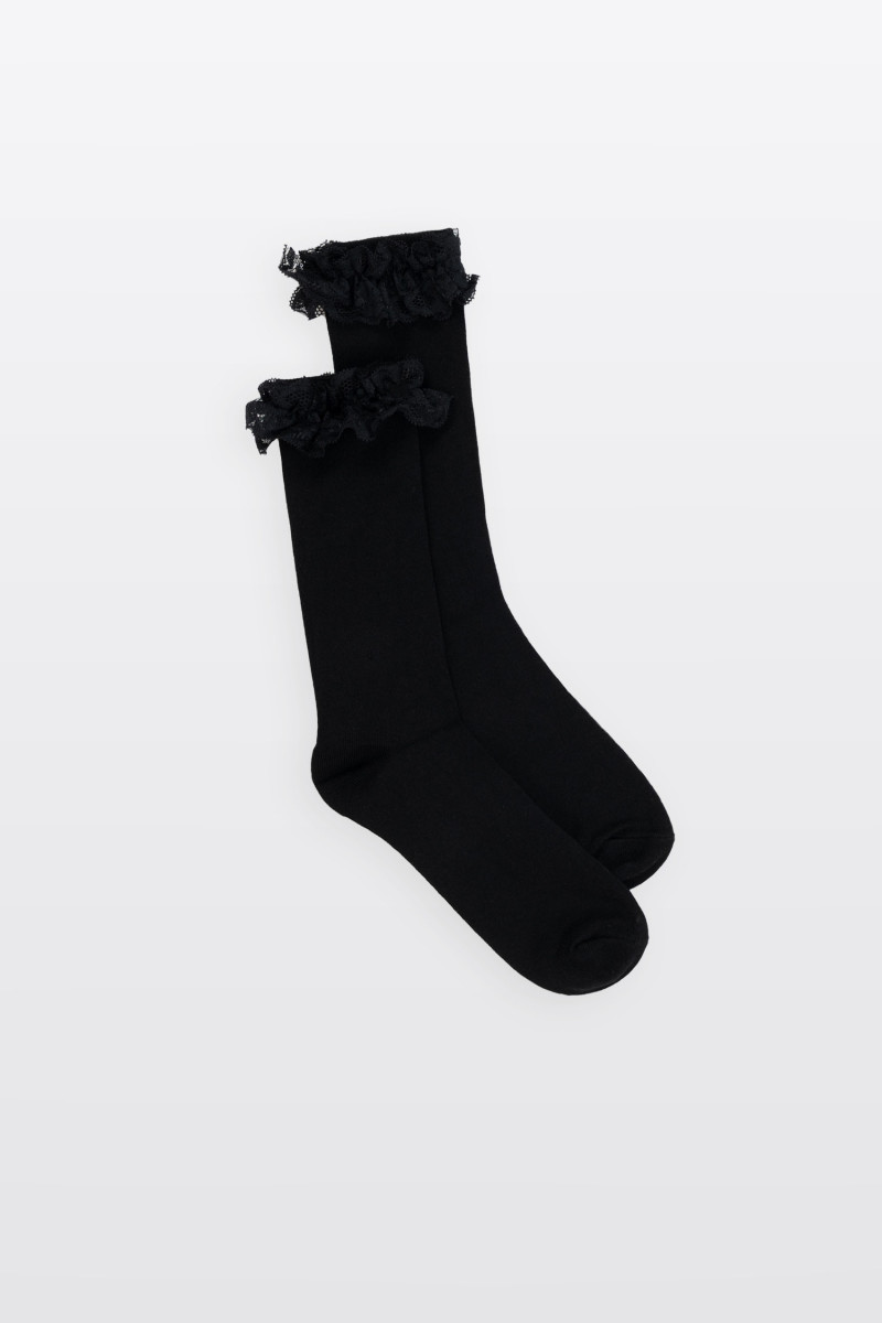 Biało-czarny zestaw skarpet z ozdobną koronką 2-PAK, czarny