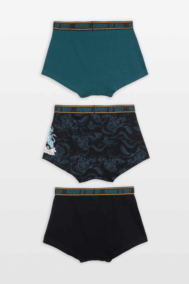 Czarno-zielone bokserki bawełniane 3-PAK, multikolor