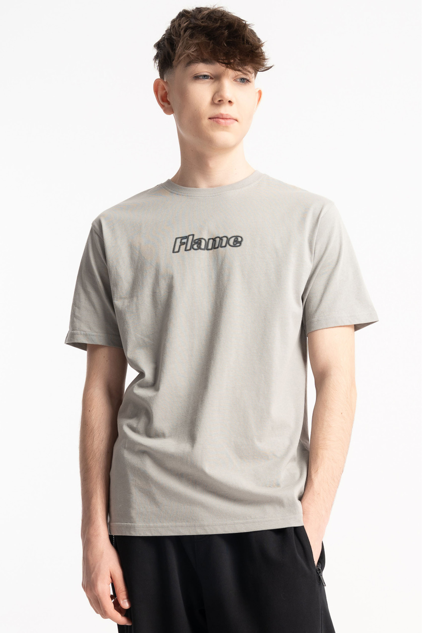 Jasnoszary t-shirt REGULAR z nadrukiem z przodu