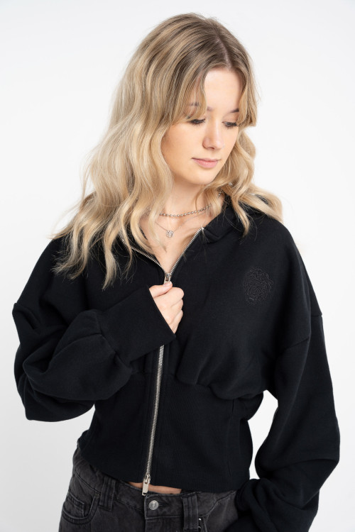 Czarna bluza BOXY z kapturem z podkreśloną talią