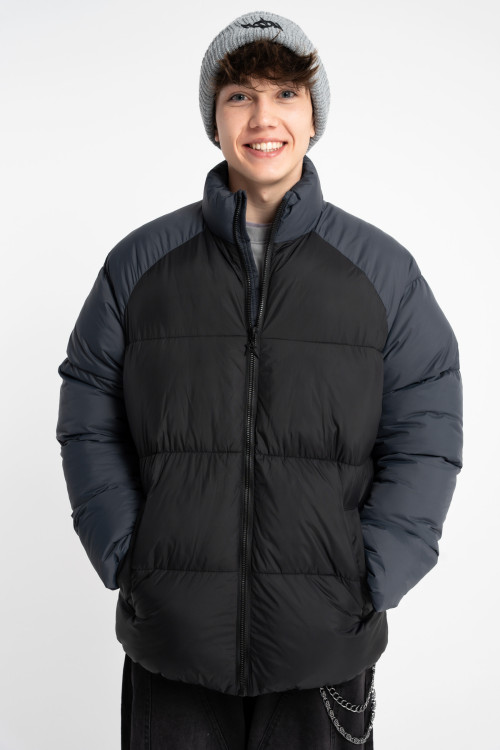 Czarno-szara pikowana kurtka z ociepleniem bez kaptura Czarno-szara pikowana kurtka z ociepleniem bez kaptura