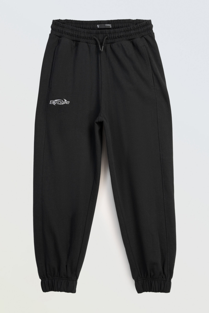 Czarne spodnie dresowe OVERSIZE z minimalistycznym nadrukiem, czarny