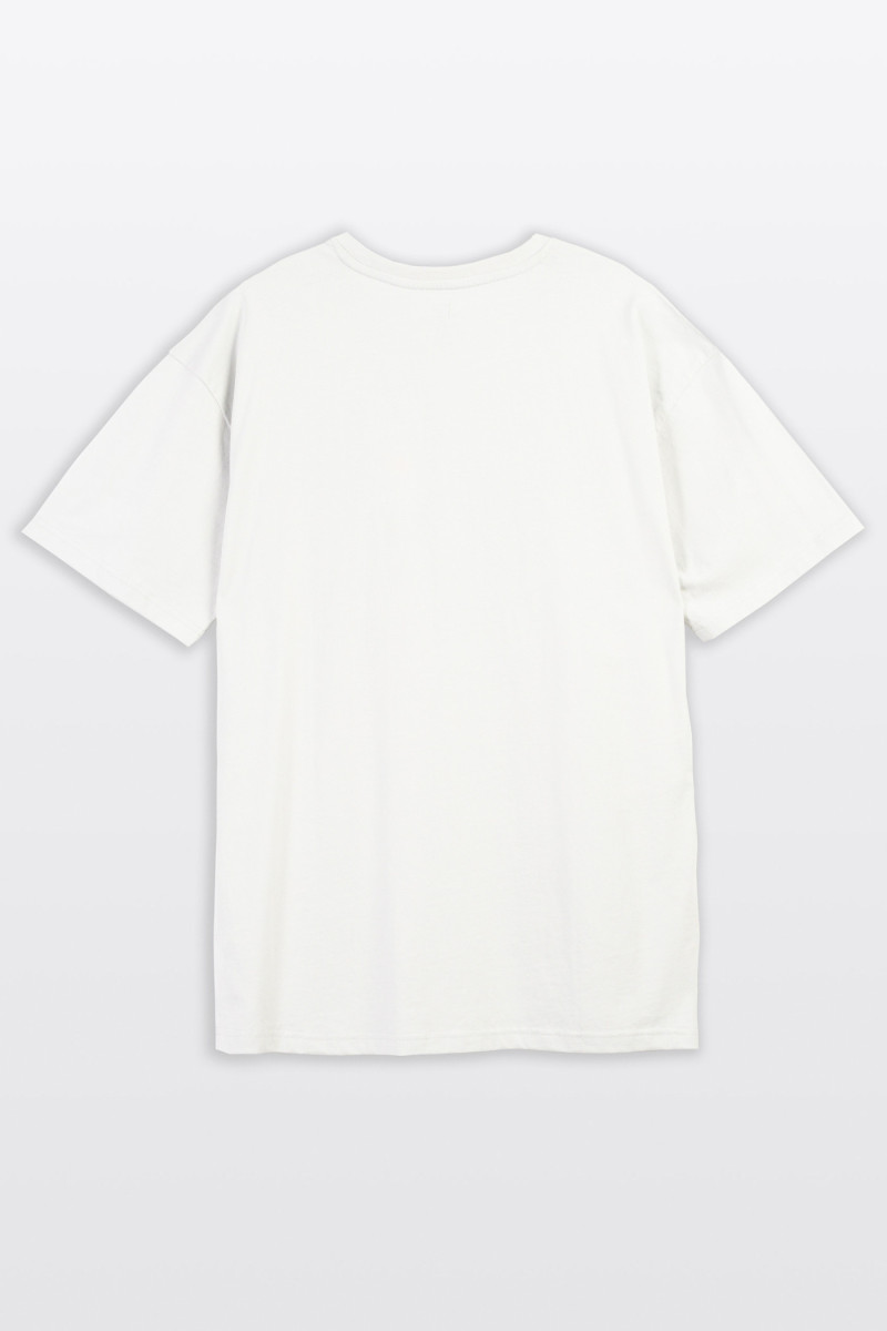 Biały t-shirt LOOSE z autorską grafiką z przodu