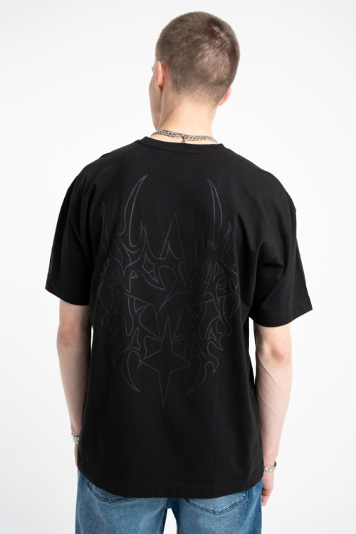 Czarny t-shirt LOOSE z autorską grafiką z tyłu