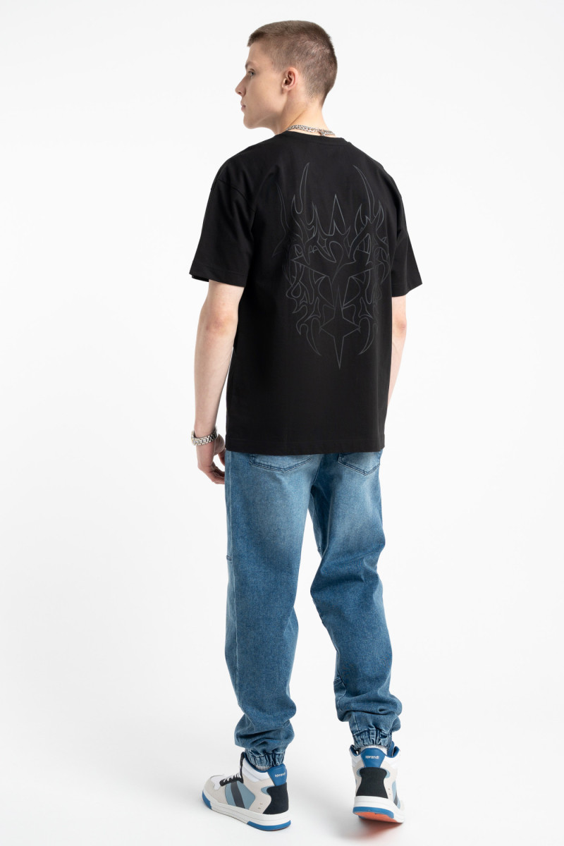 Czarny t-shirt LOOSE z autorską grafiką z tyłu, czarny