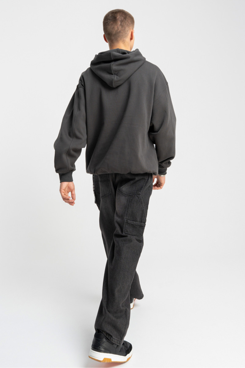 Ciemnoszara bluza OVERSIZE z kapturem z autorska grafiką z przodu