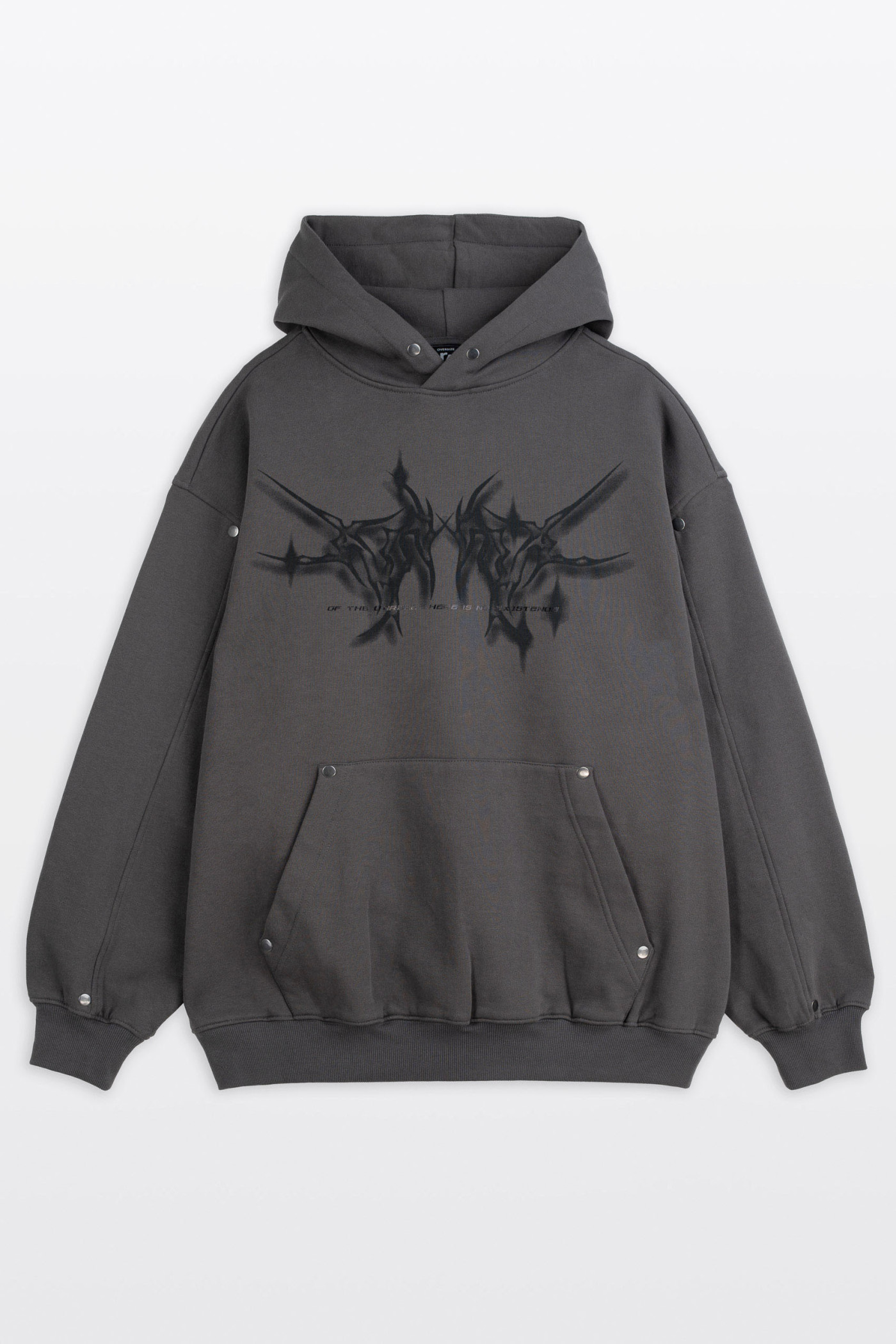 Ciemnoszara bluza OVERSIZE z kapturem z autorska grafiką z przodu