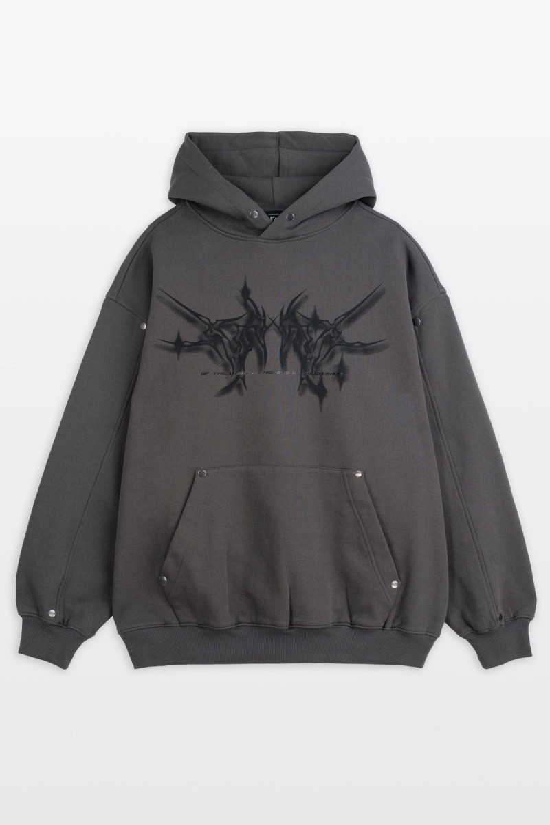 Ciemnoszara bluza OVERSIZE z kapturem z autorska grafiką z przodu