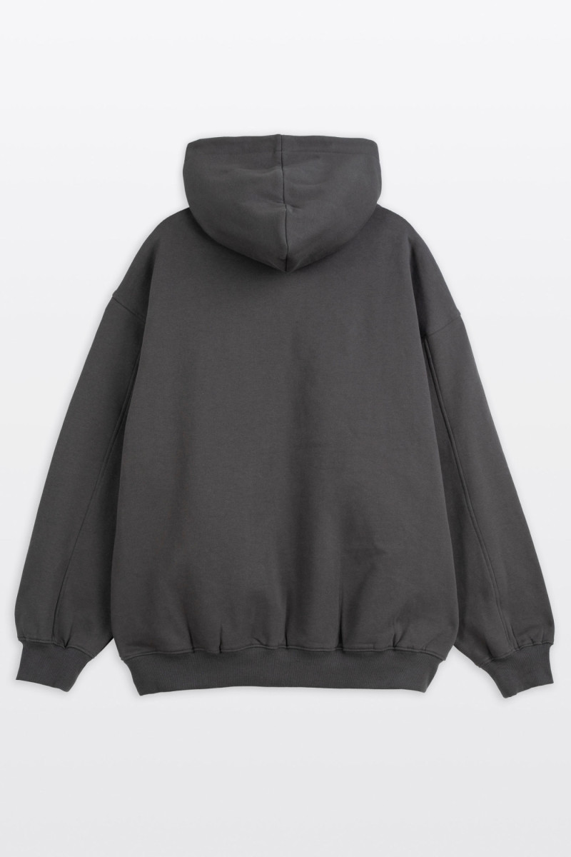 Ciemnoszara bluza OVERSIZE z kapturem z autorska grafiką z przodu