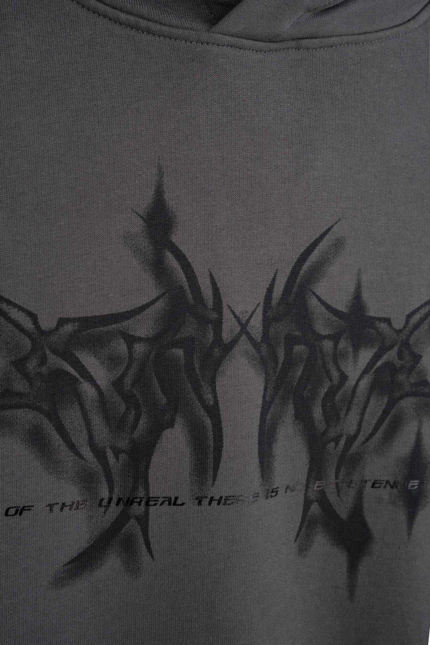 Ciemnoszara bluza OVERSIZE z kapturem z autorska grafiką z przodu