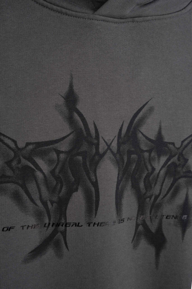 Ciemnoszara bluza OVERSIZE z kapturem z autorska grafiką z przodu