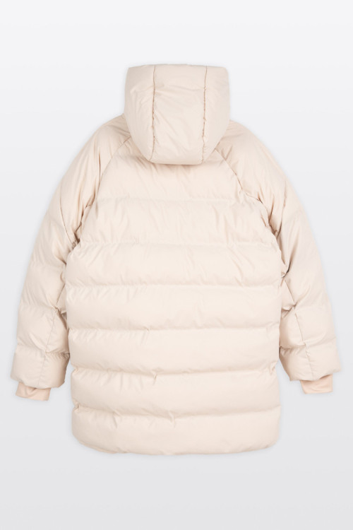 Kremowa długa pikowana kurtka ocieplana z kapturem Kremowa długa pikowana kurtka ocieplana z kapturem