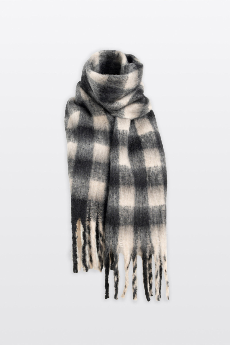 Beżowo-czarny szalik w kratę, czarny