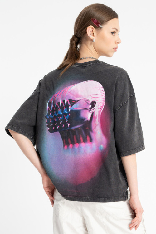 Ciemnoszary t-shirt BOXY z autorską grafiką z tyłu Ciemnoszary t-shirt BOXY z autorską grafiką z tyłu