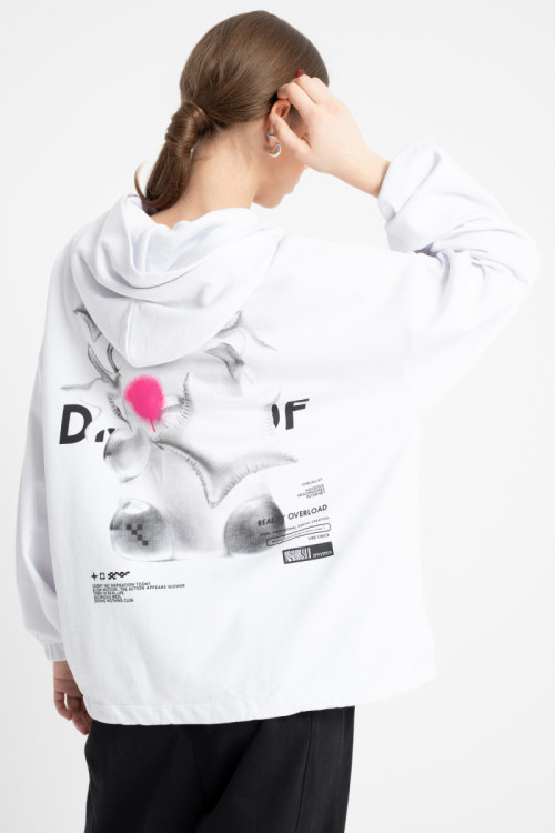 Biała bluza z kapturem z autorską grafiką z tyłu Biała bluza z kapturem z autorską grafiką z tyłu