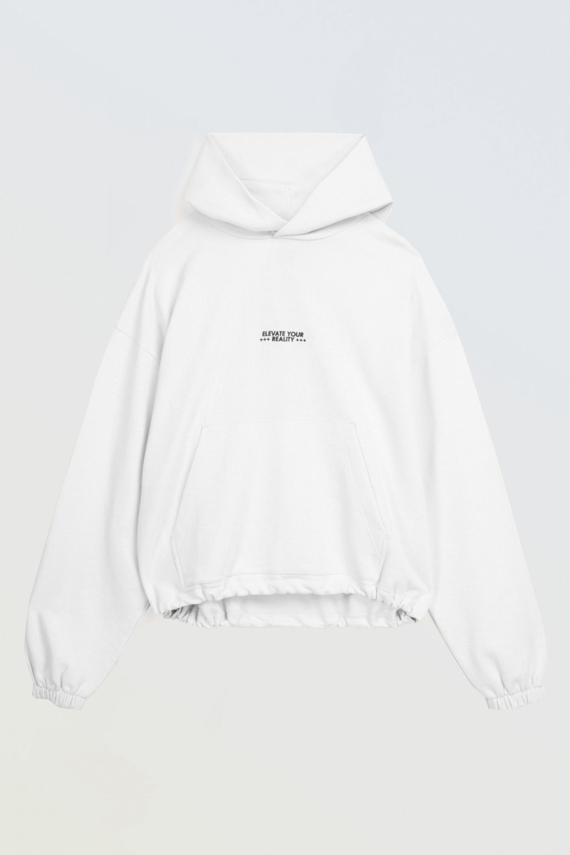 Biała bluza BOXY z kapturem z autorską grafiką z tyłu