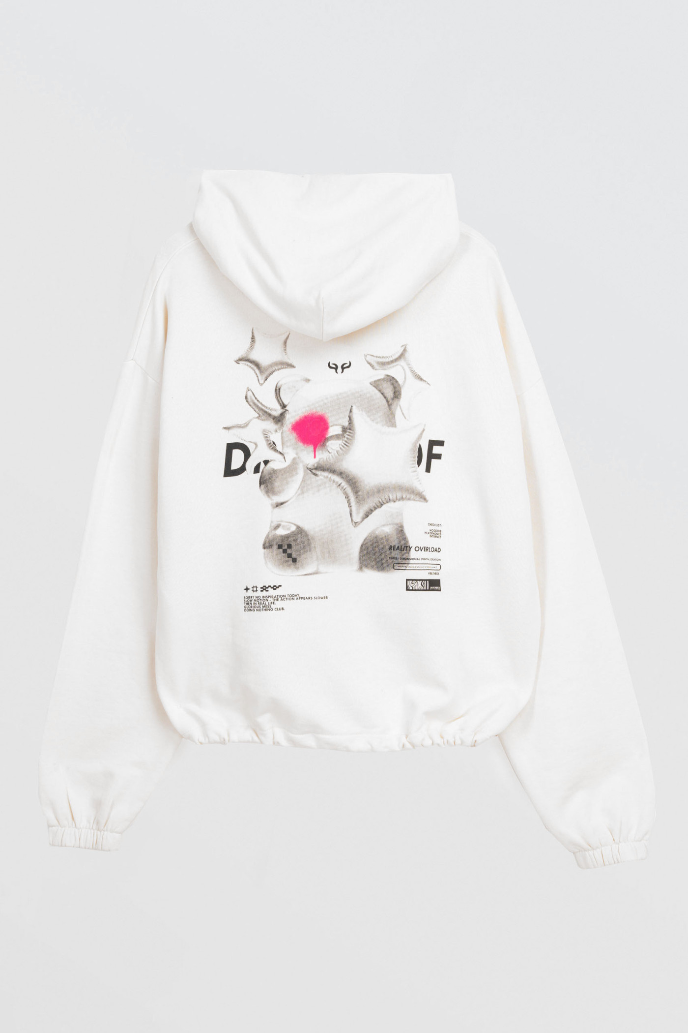 Biała bluza BOXY z kapturem z autorską grafiką z tyłu