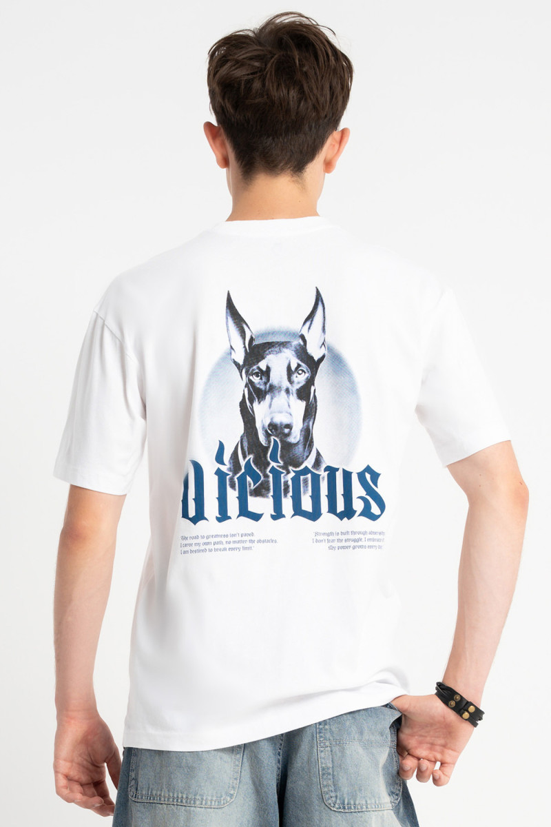 Biały t-shirt LOOSE z autorską grafiką z tyłu Biały t-shirt LOOSE z autorską grafiką z tyłu