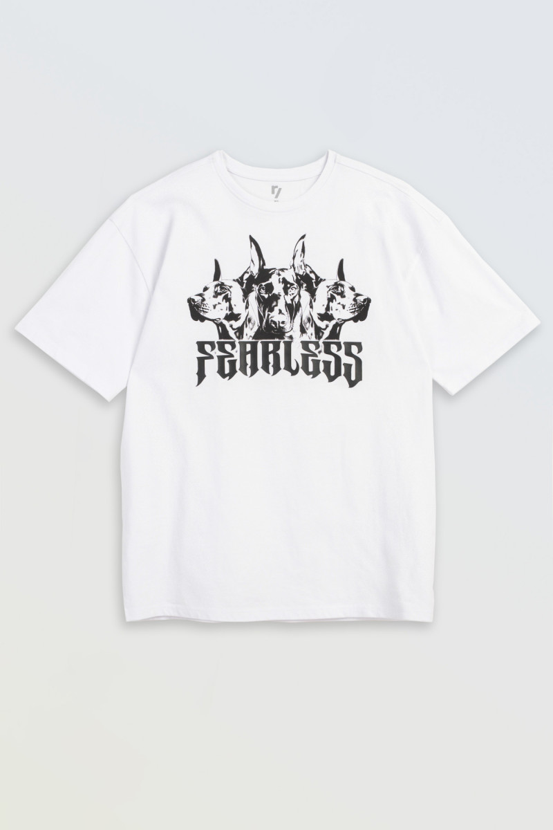 Biały t-shirt LOOSE z autorską grafiką z przodu Biały t-shirt LOOSE z autorską grafiką z przodu