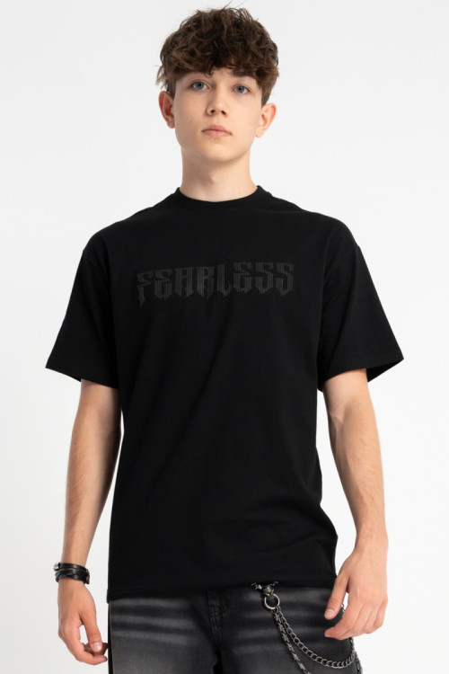 Czarny t-shirt LOOSE z nadrukiem z przodu Czarny t-shirt LOOSE z nadrukiem z przodu