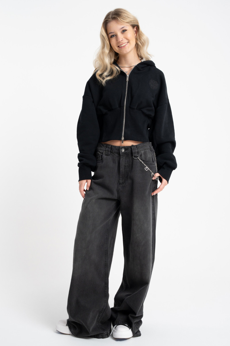 Czarna bluza BOXY z kapturem z podkreśloną talią