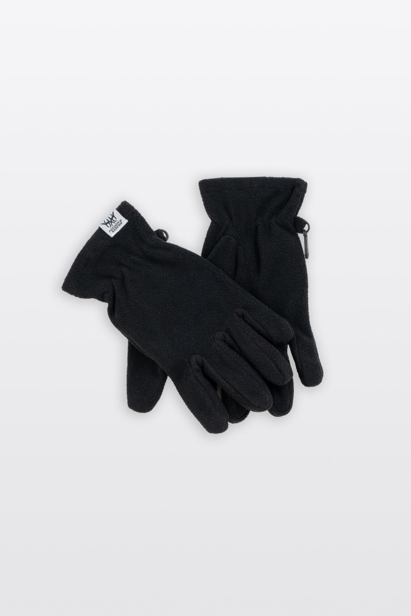 Czarne polarowe rękawiczki z naszywką, czarny