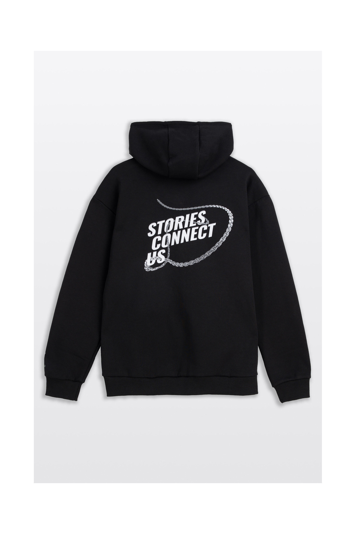 Czarna bluza UNISEX REGULAR z kapturem STORIES CONNECT US