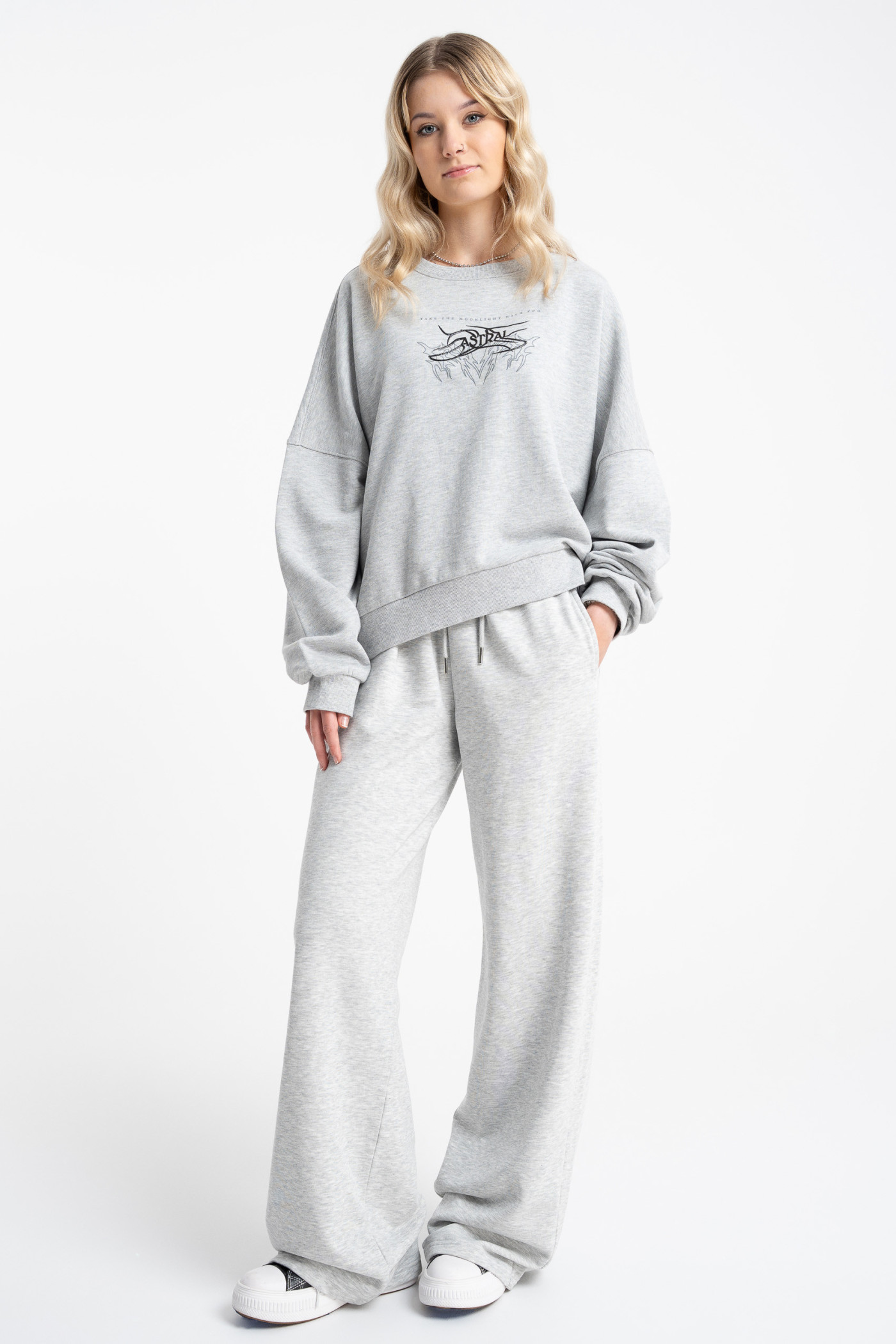 Szare spodnie dresowe dzwony FLARE