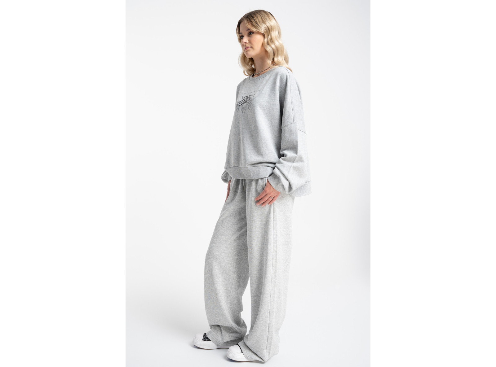 Spodnie dresowe szary melanż WIDE LEG