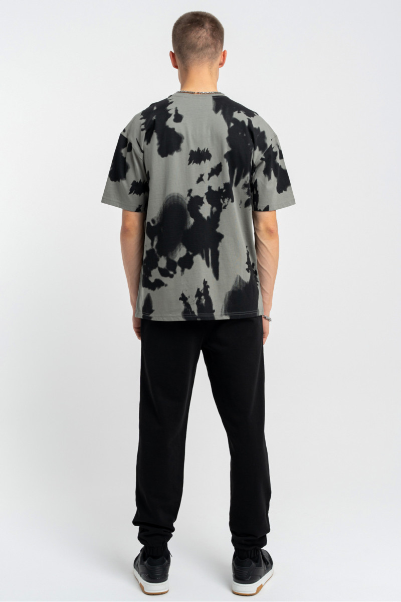 Szary t-shirt LOOSE z nadrukiem na całości