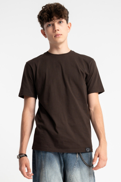 Brązowy t-shirt REGULAR bez nadruków