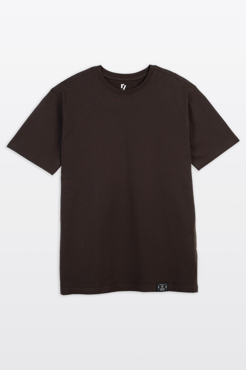 Brązowy t-shirt REGULAR bez nadruków Brązowy t-shirt REGULAR bez nadruków