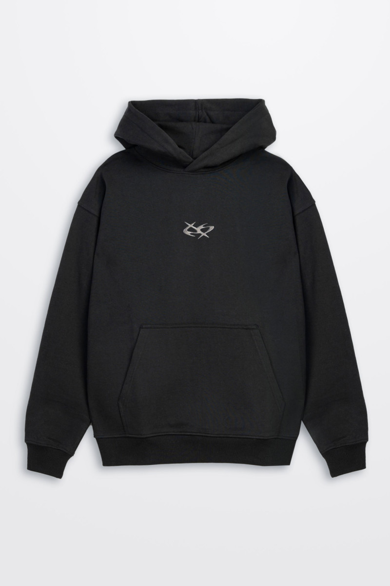 Czarna bluza REGULAR z kapturem z minimalistyczną grafiką z przodu Czarna bluza REGULAR z kapturem z minimalistyczną grafiką z przodu