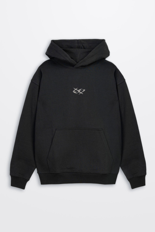 Czarna bluza REGULAR z kapturem z minimalistyczną grafiką z przodu Czarna bluza REGULAR z kapturem z minimalistyczną grafiką z przodu