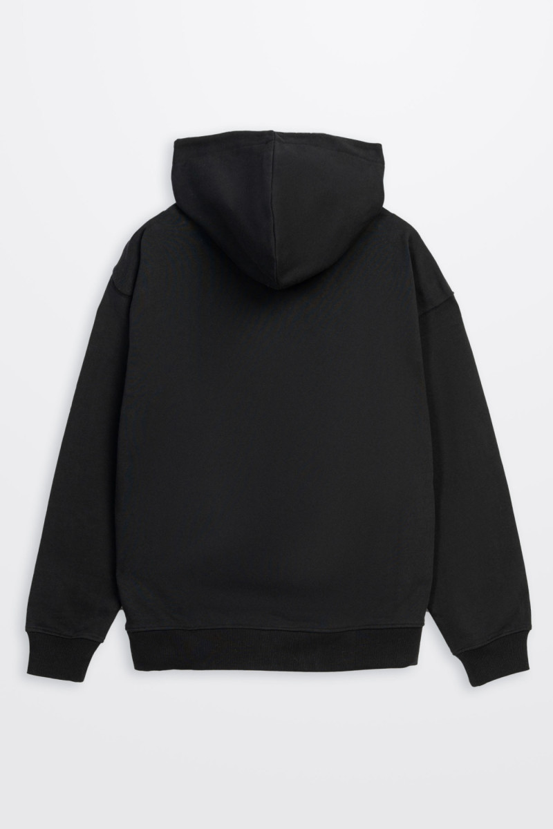 Czarna bluza REGULAR z kapturem z minimalistyczną grafiką z przodu Czarna bluza REGULAR z kapturem z minimalistyczną grafiką z przodu