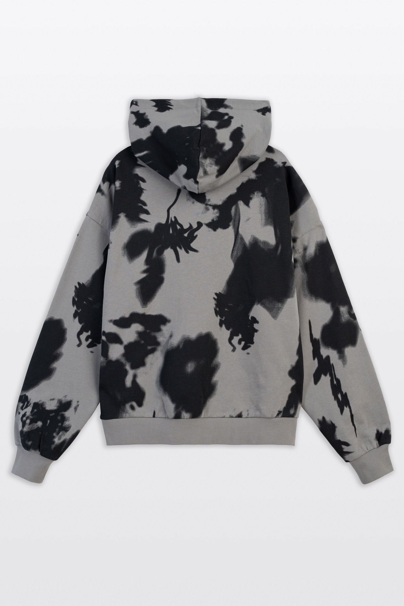 Szara bluza BOXY z kapturem z nadrukiem na całości