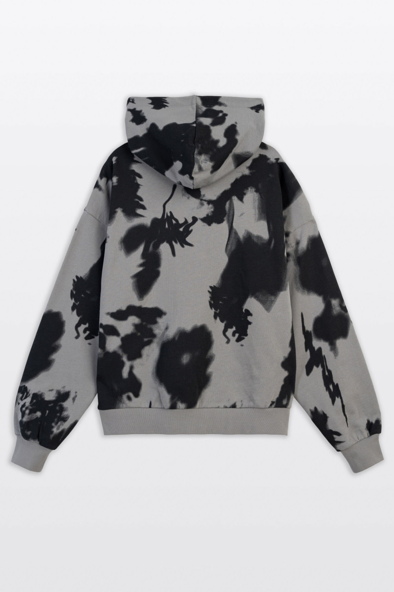 Szara bluza BOXY z kapturem z nadrukiem na całości Szara bluza BOXY z kapturem z nadrukiem na całości