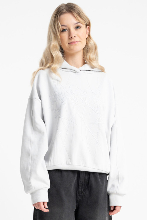 Jasnoszara bluza BOXY z autorską grafiką z przodu