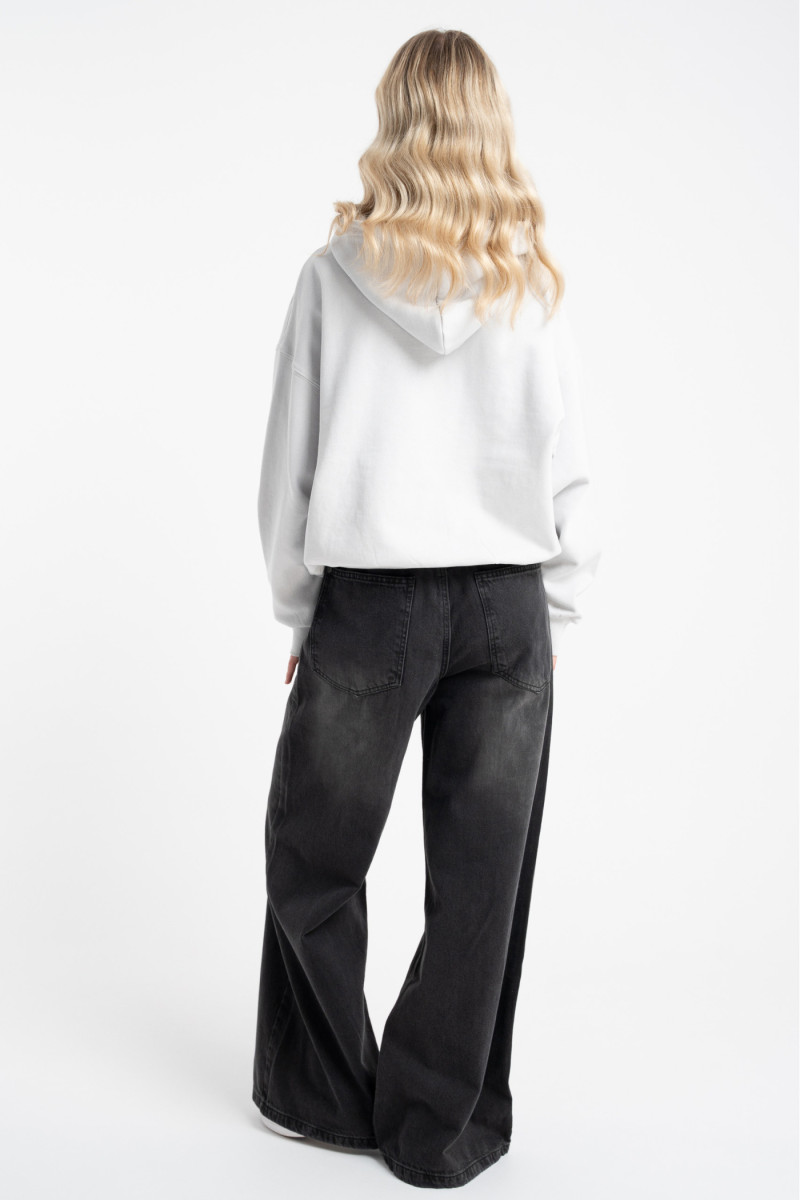 Jasnoszara bluza BOXY z autorską grafiką z przodu